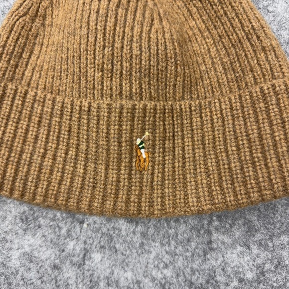 Polo Ralph Lauren Hat Mens Tan Brown Flesh Pony Wool Blend Beanie Skull Cap - Picture 2 of 5